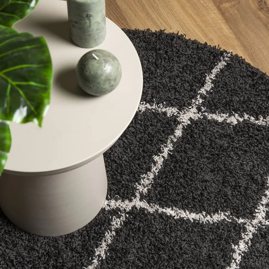 Tapis shaggy à poils longs moderne noir et crème Ø 280 cm - 7