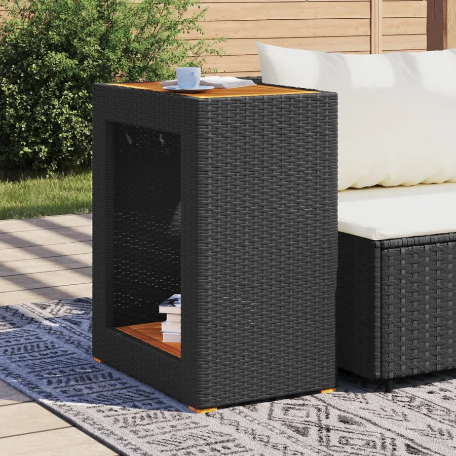 Table d'appoint de jardin dessus en bois noir 60x40x75 cm - 3