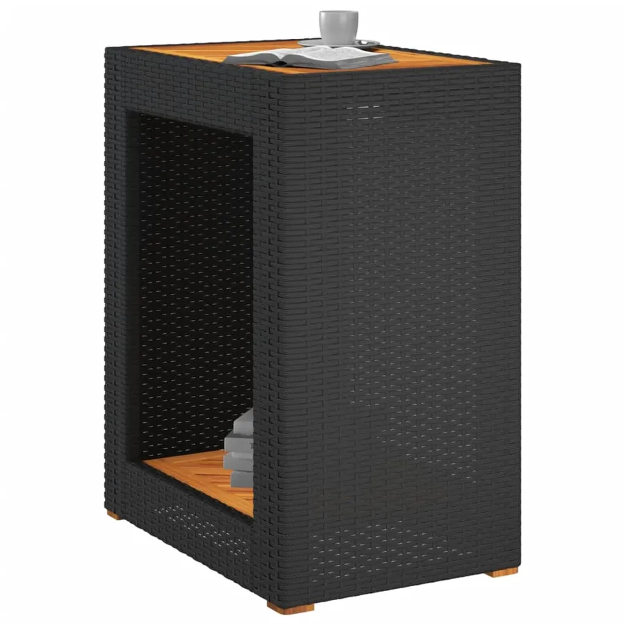 Table d'appoint de jardin dessus en bois noir 60x40x75 cm - 4