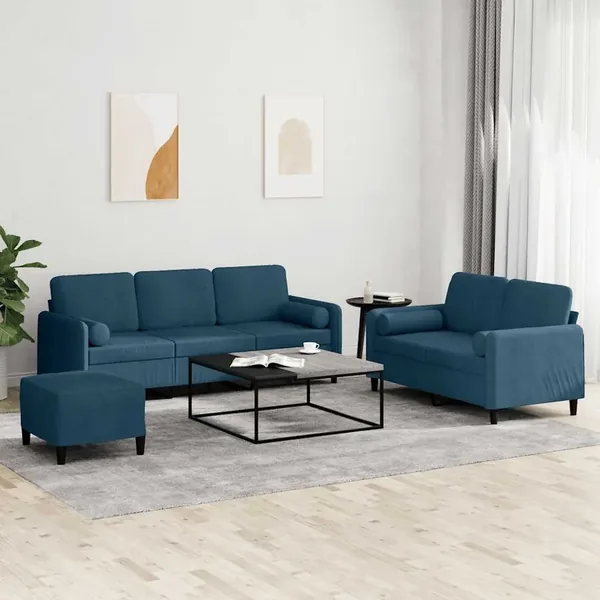 Ensemble de canapés 3 pcs avec coussins bleu velours