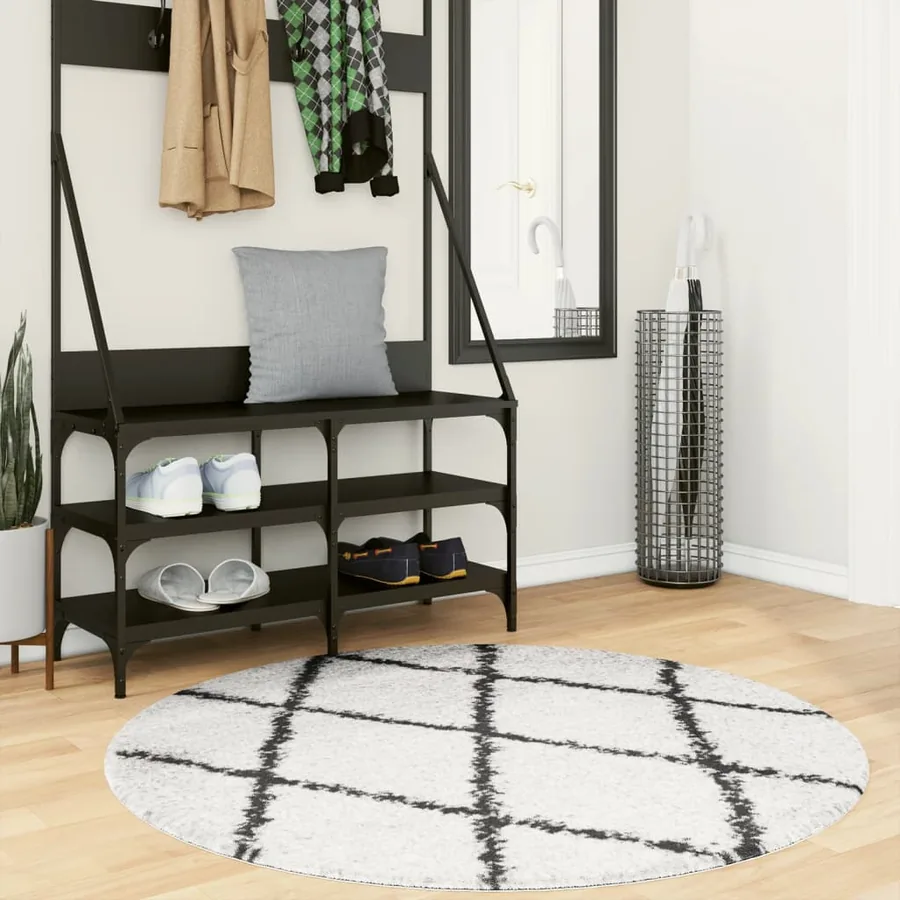 Tapis shaggy à poils longs moderne crème et noir Ø 120 cm