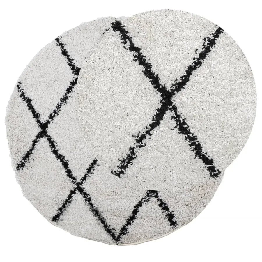 Tapis shaggy à poils longs moderne crème et noir Ø 120 cm - 3