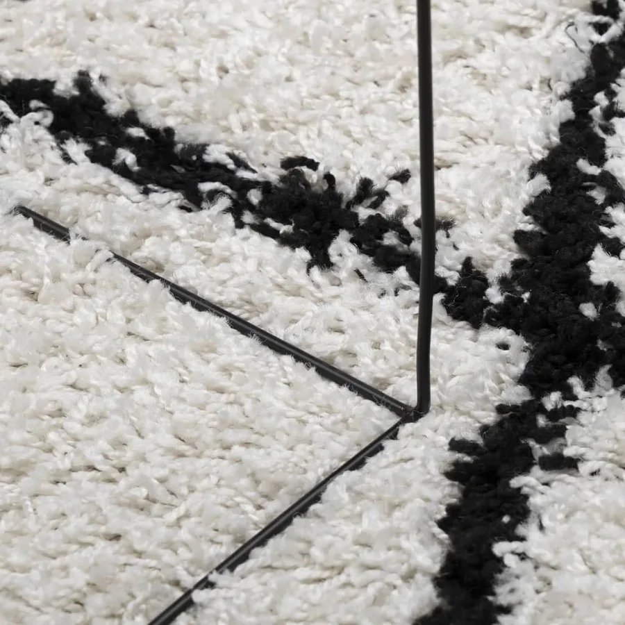 Tapis shaggy à poils longs moderne crème et noir Ø 120 cm - 8