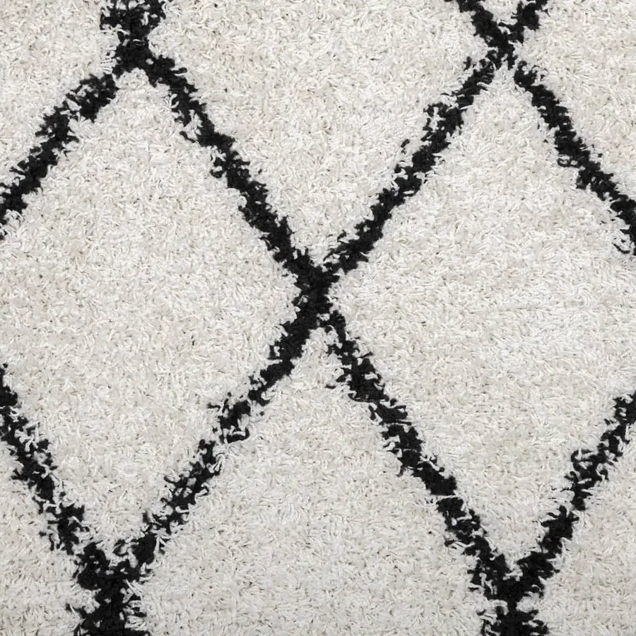 Tapis shaggy à poils longs moderne crème et noir Ø 120 cm - 9