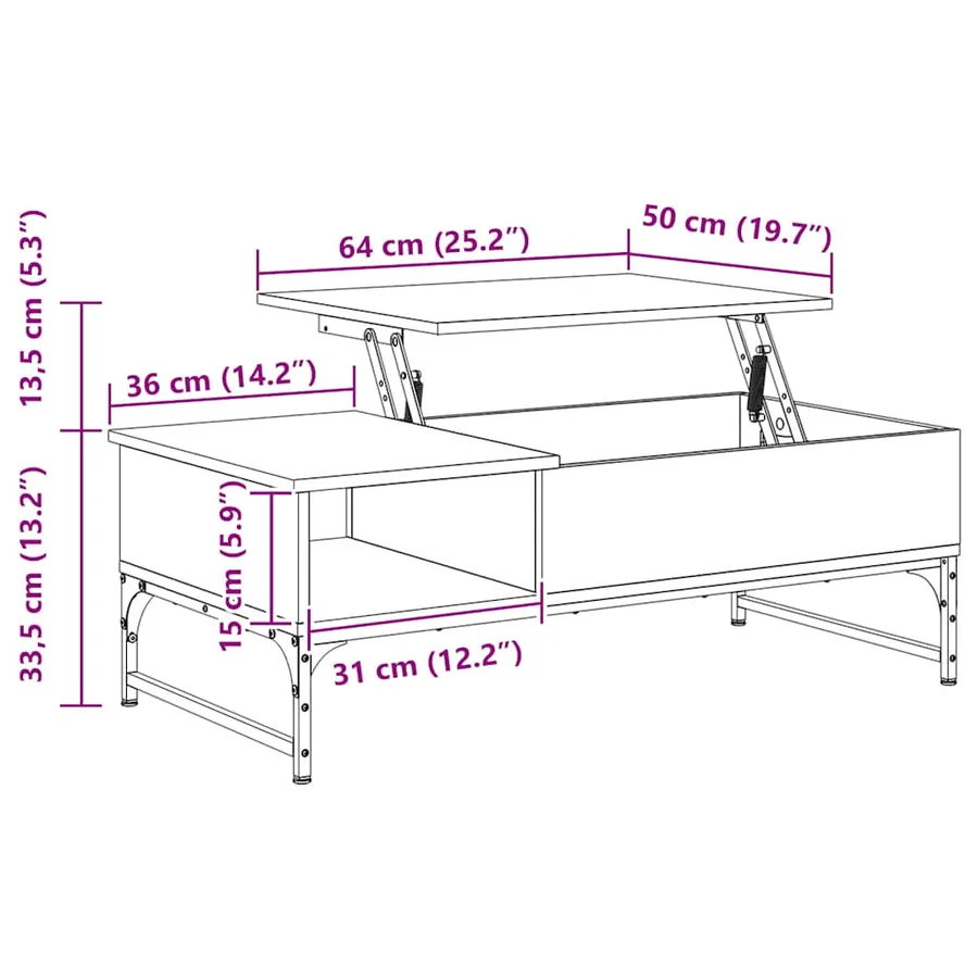 Table basse noir 100x50x35 cm bois d'ingénierie et métal - 11