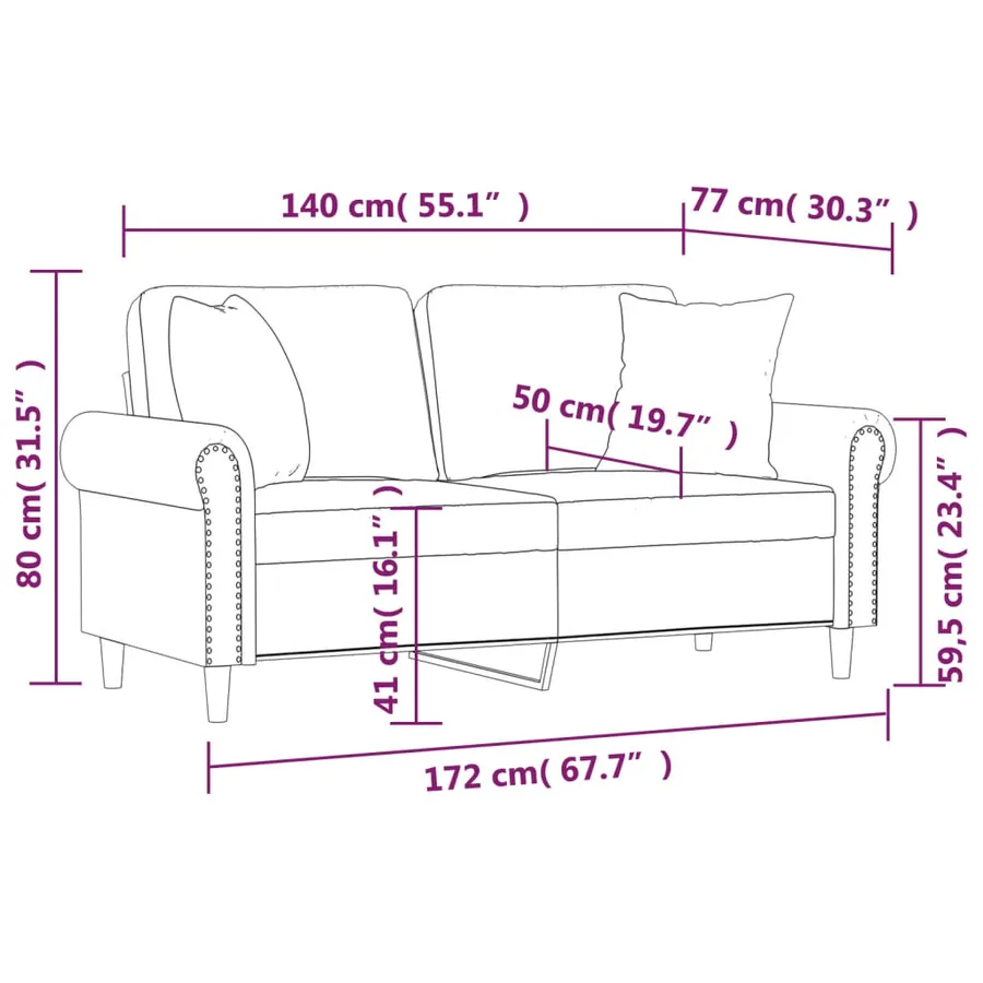 Canapé 2 places avec oreillers décoratifs crème 140 cm velours - 8