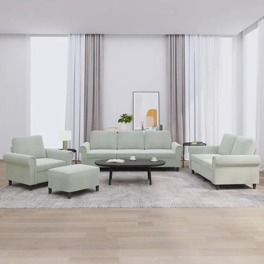 Ensemble de canapés 4 pcs avec coussins Gris clair Velours