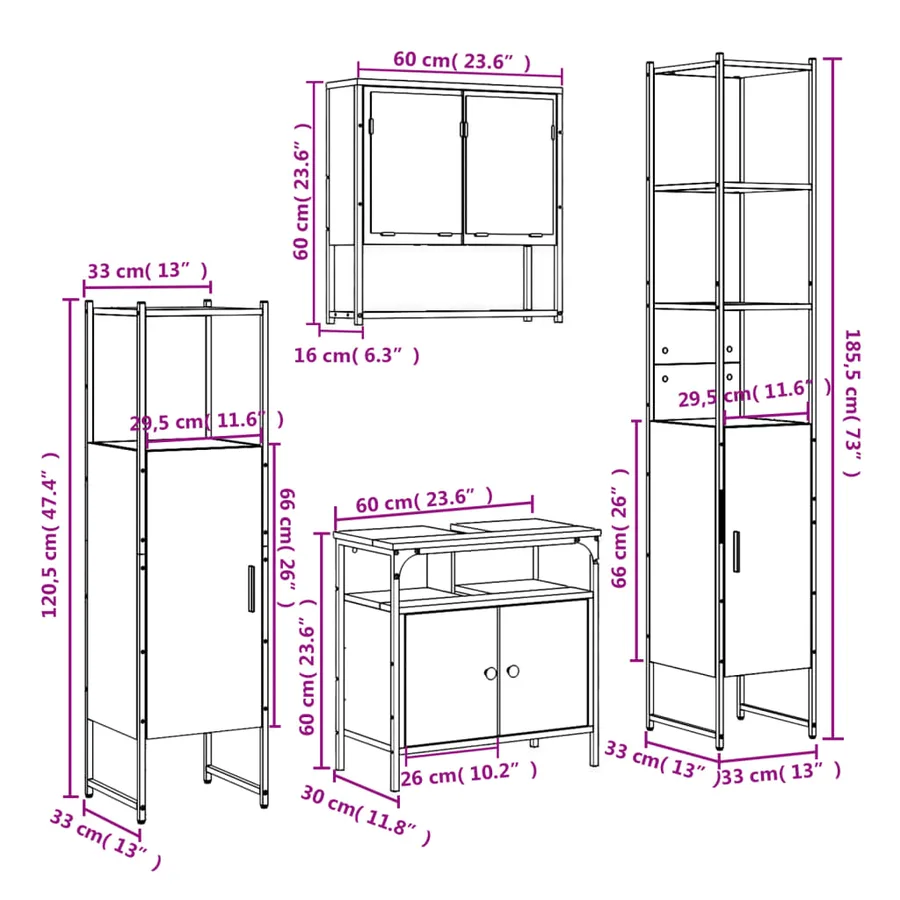 Ensemble de meubles de salle de bain 4 pcs Sonoma gris - 13