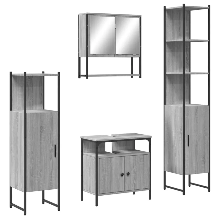 Ensemble de meubles de salle de bain 4 pcs Sonoma gris - 2