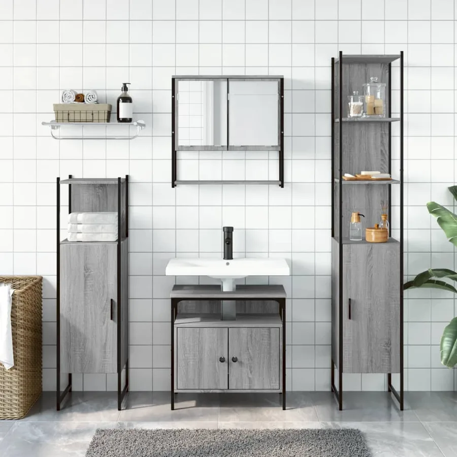 Ensemble de meubles de salle de bain 4 pcs Sonoma gris - 3