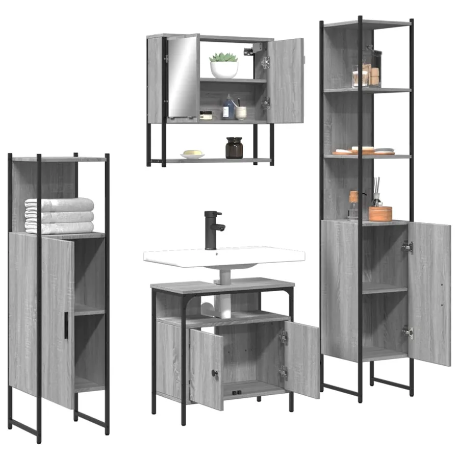 Ensemble de meubles de salle de bain 4 pcs Sonoma gris - 4