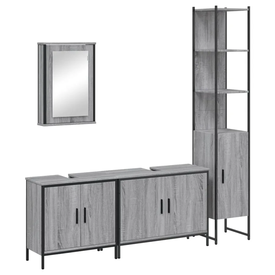 Ensemble de meubles de salle de bain 4 pcs Sonoma gris - 2