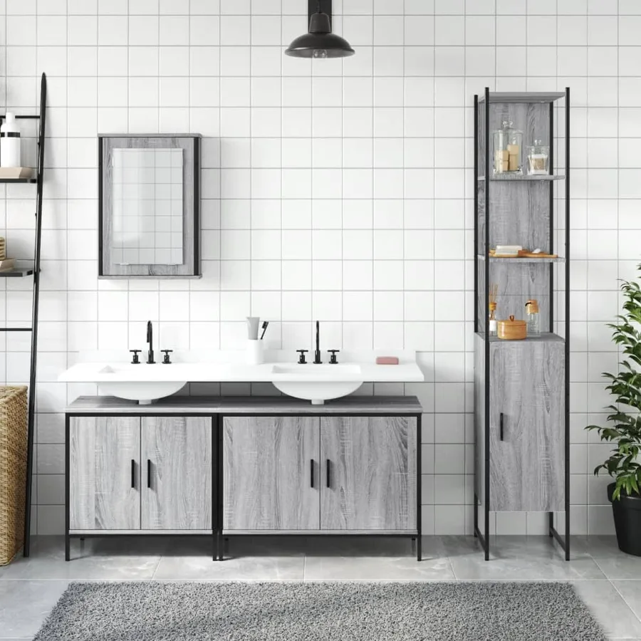 Ensemble de meubles de salle de bain 4 pcs Sonoma gris - 3