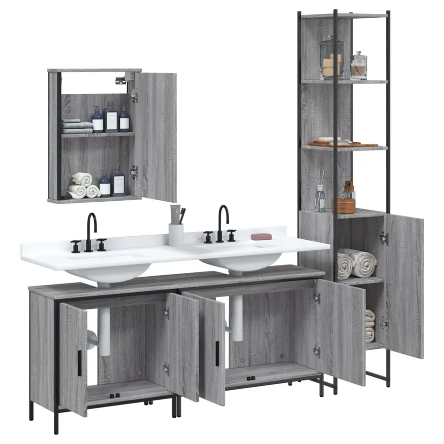Ensemble de meubles de salle de bain 4 pcs Sonoma gris - 4