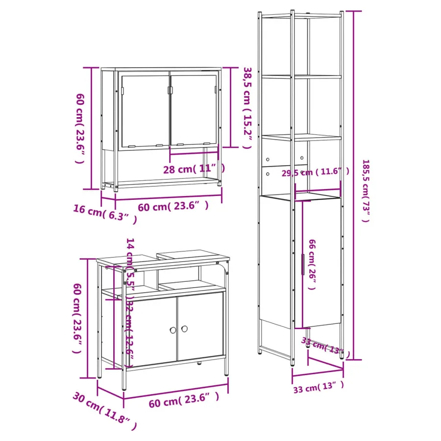 Ensemble de meubles de salle de bain 3 pcs Sonoma gris - 13