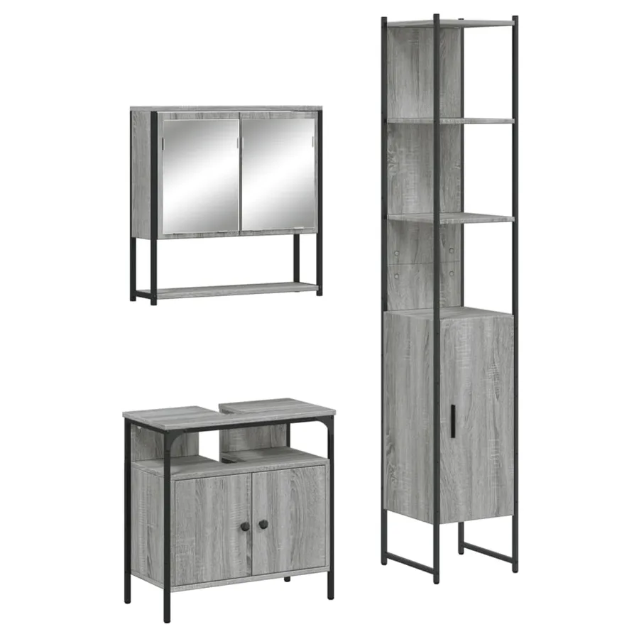 Ensemble de meubles de salle de bain 3 pcs Sonoma gris - 2
