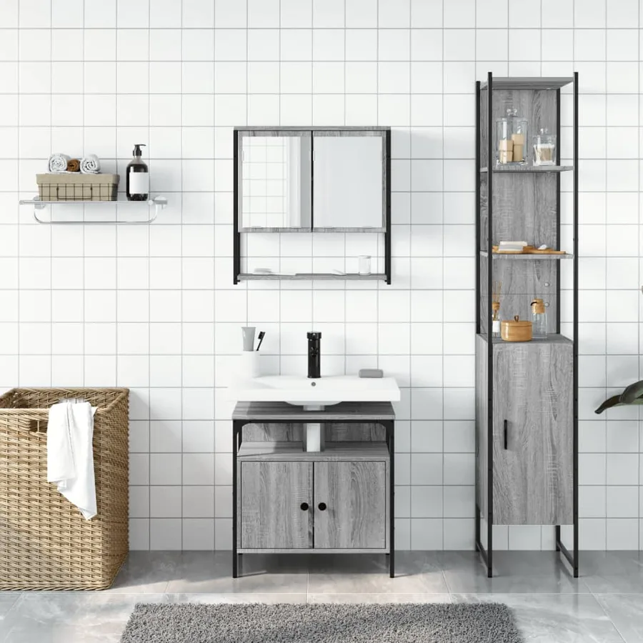 Ensemble de meubles de salle de bain 3 pcs Sonoma gris - 3