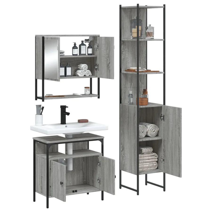 Ensemble de meubles de salle de bain 3 pcs Sonoma gris - 4