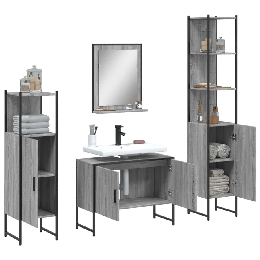 Ensemble d'armoires de salle de bain 4 pcs sonoma gris - 4