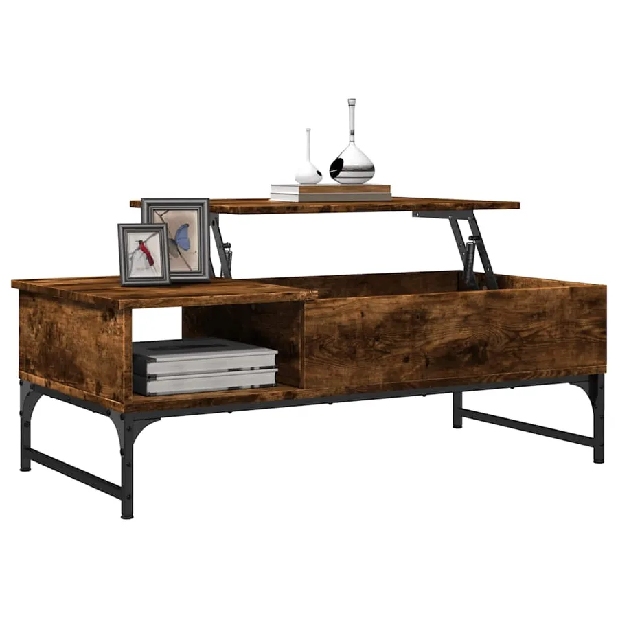 Table basse chêne fumé 100x50x35 cm bois d'ingénierie et métal - 4