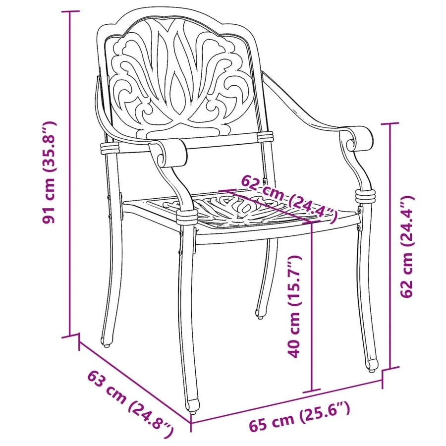 Chaises de jardin lot de 2 vert aluminium coulé - 10