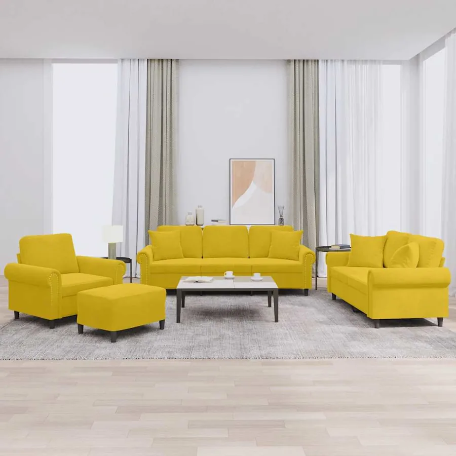 Ensemble de canapés 4 pcs avec coussins jaune velours