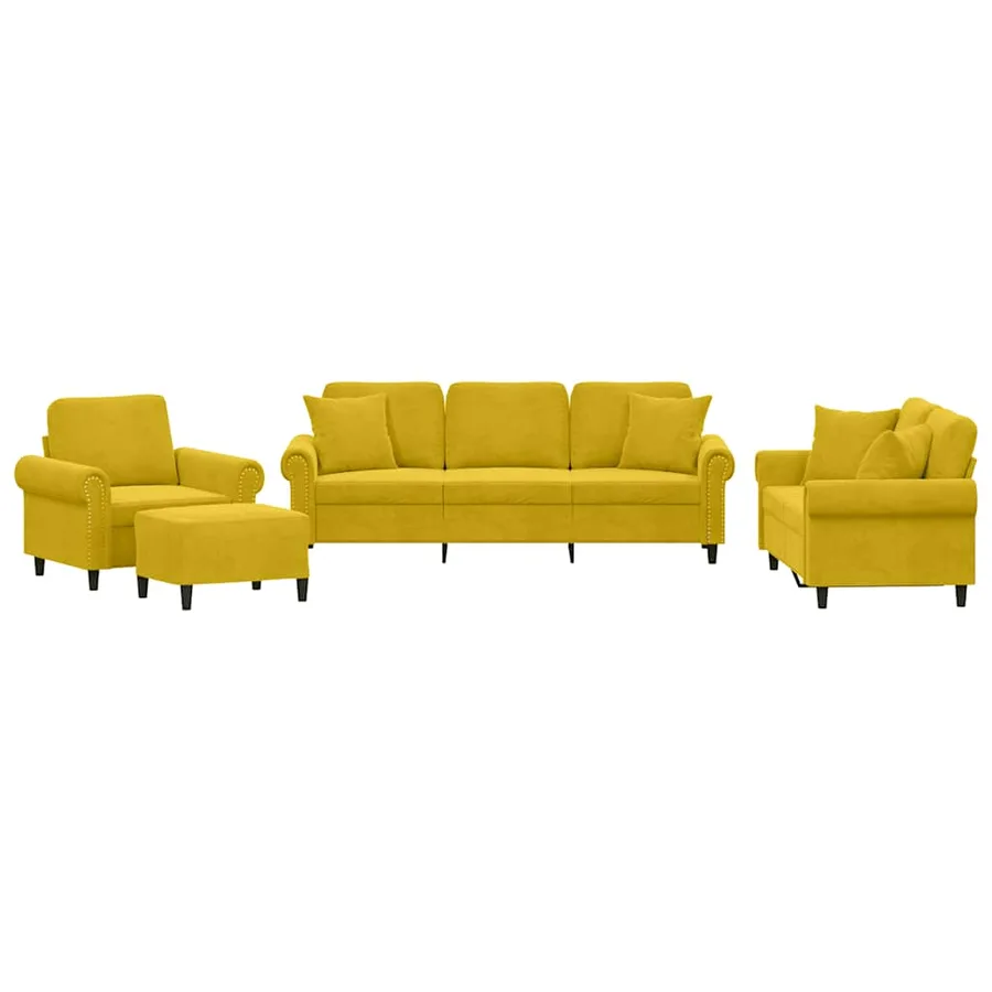 Ensemble de canapés 4 pcs avec coussins jaune velours - 2