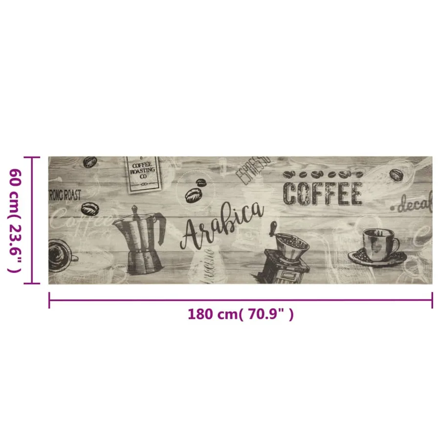 Tapis de cuisine lavable imprimé café gris 60x180 cm velours - 5