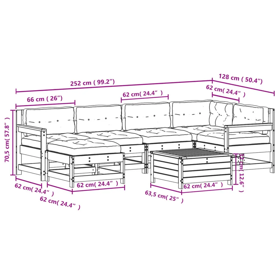 Salon de jardin 7 pcs avec coussins bois de pin imprégné - 11