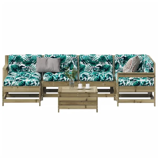 Salon de jardin 7 pcs avec coussins bois de pin imprégné