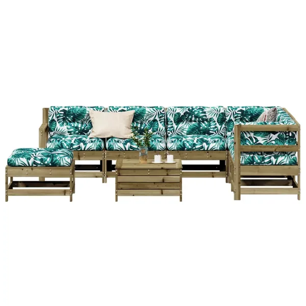 Salon de jardin 8 pcs avec coussins bois de pin imprégné