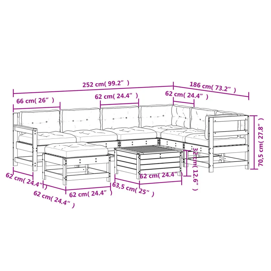 Salon de jardin 8 pcs avec coussins bois de pin imprégné - 11