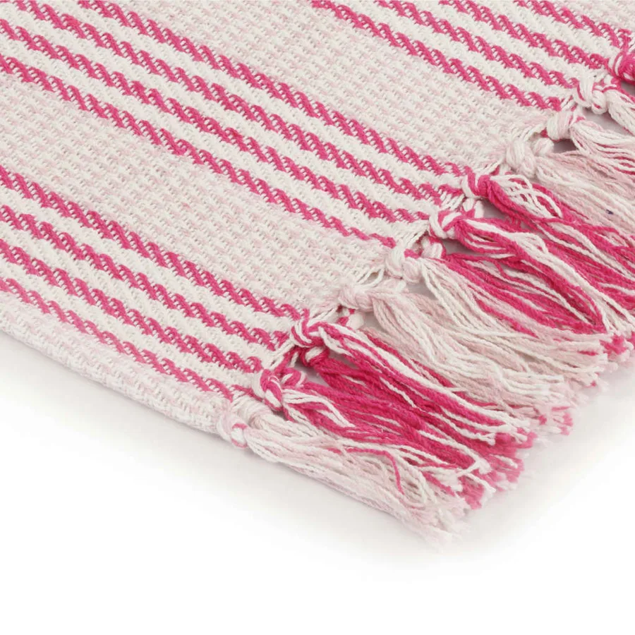 Couverture coton à rayures 125x150 cm Rose et Blanc - 4