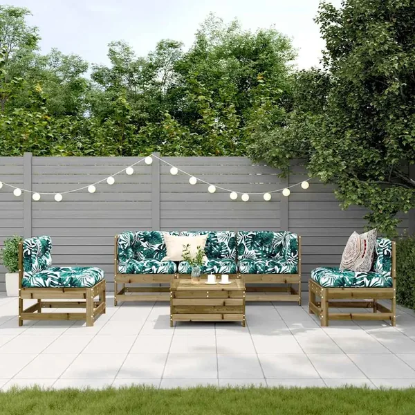Salon de jardin 6 pcs avec coussins bois de pin imprégné