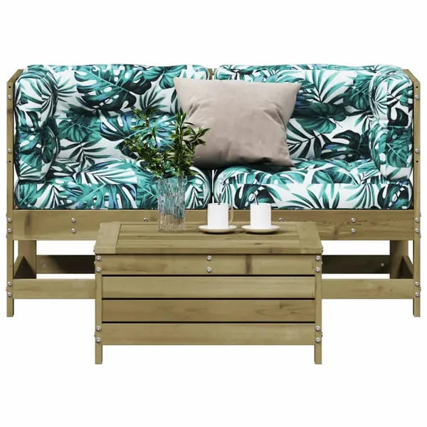 Salon de jardin 3 pcs avec coussins bois de pin imprégné