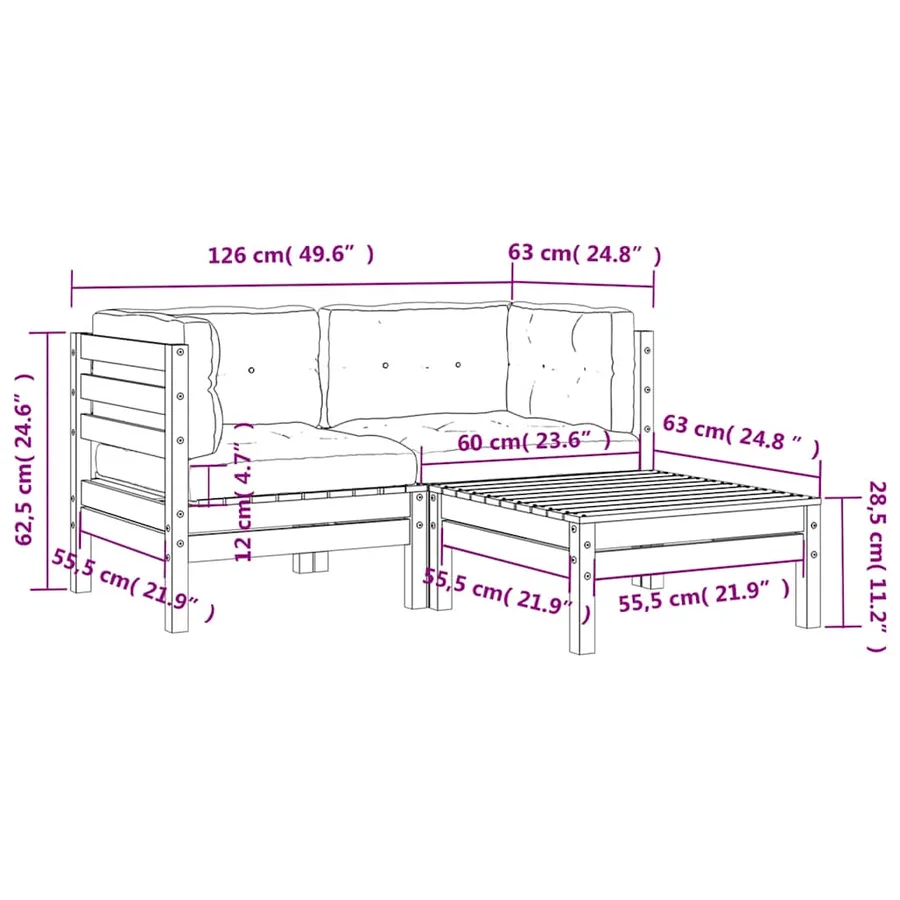 Canapé de jardin avec coussins et repose-pied 2 places - 12