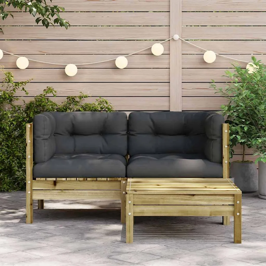 Canapé de jardin avec coussins et repose-pied 2 places - 3