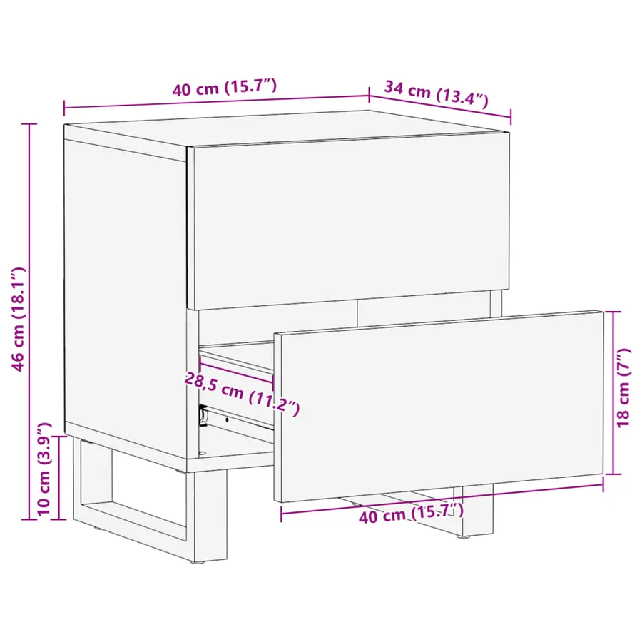 Tables de chevet 2 pcs 40x34x46 cm bois d'acacia massif - 11