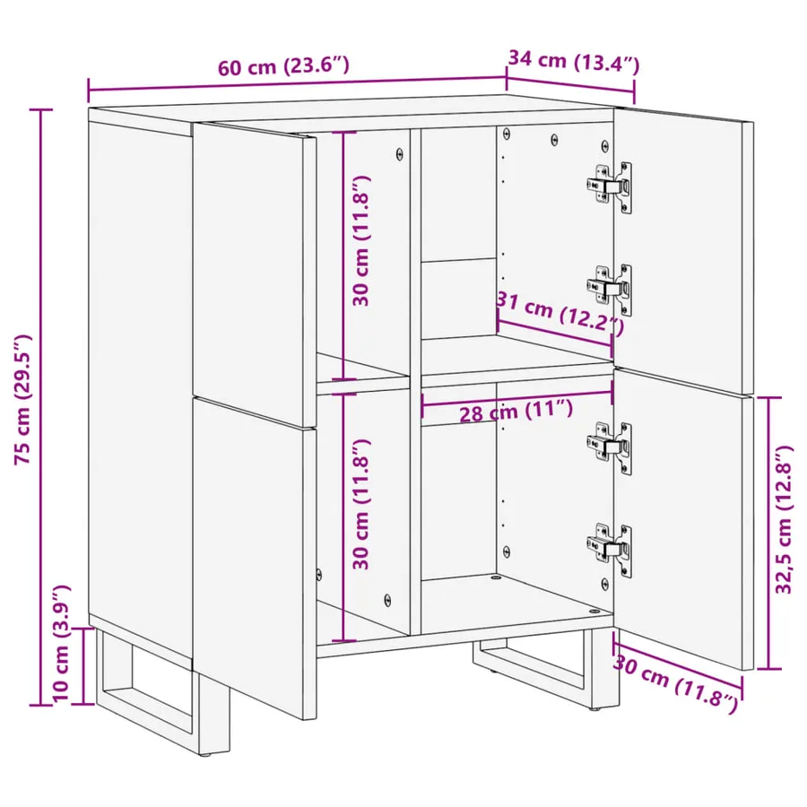 Buffet 60x34x75 cm bois d'acacia massif - 10