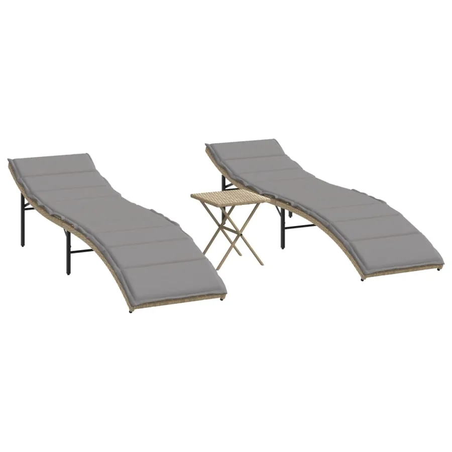 Chaises longues lot de 2 avec table beige résine tressée - 2