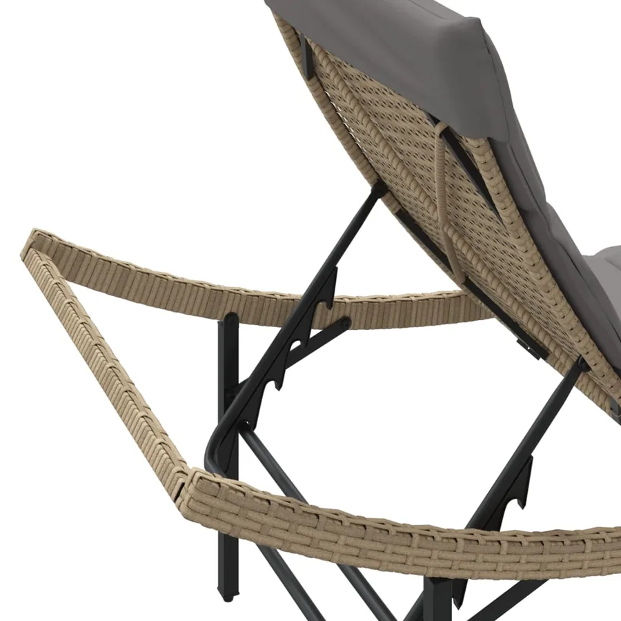 Chaises longues lot de 2 avec table beige résine tressée - 9