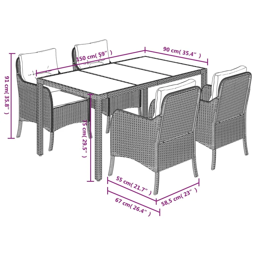Ensemble à manger de jardin coussins 5pcs Noir Résine tressée - 7
