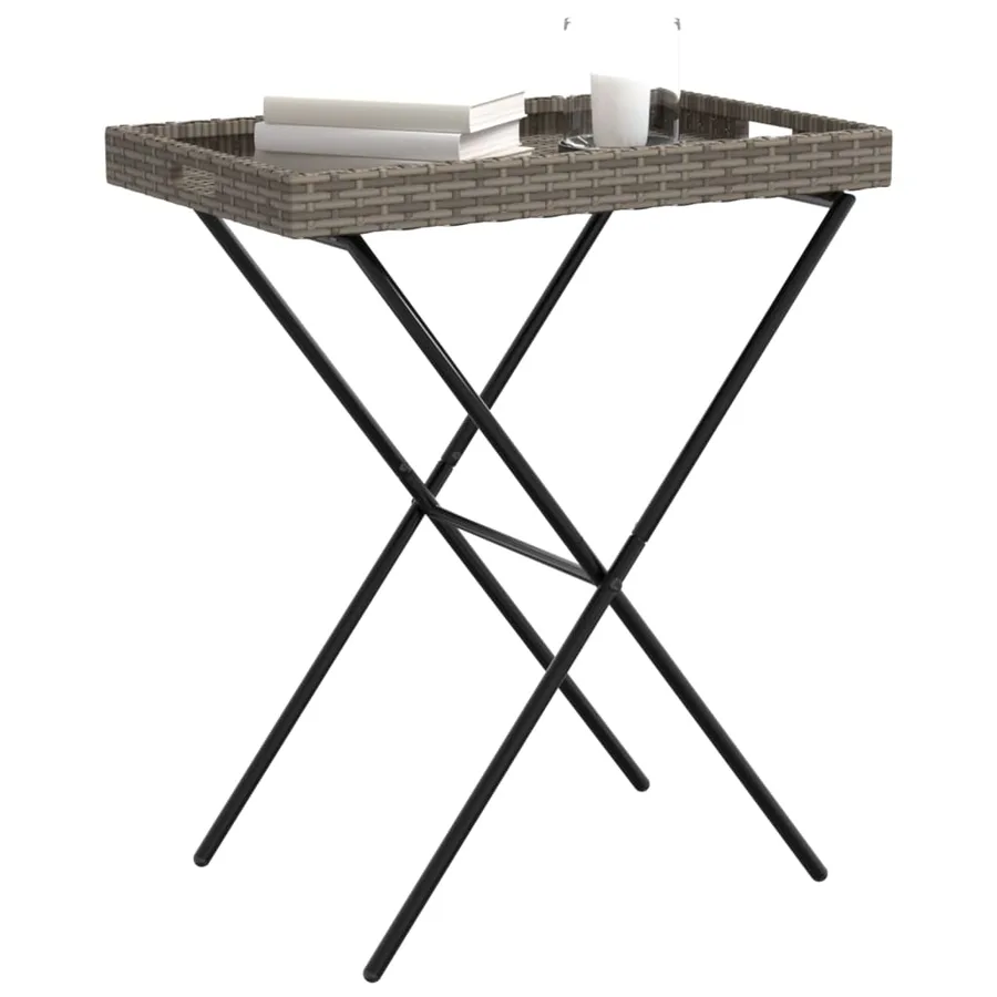 Table à plateau pliable gris 65x40x75 cm résine tressée - 4