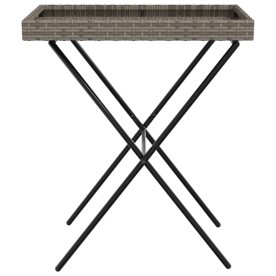 Table à plateau pliable gris 65x40x75 cm résine tressée - 5