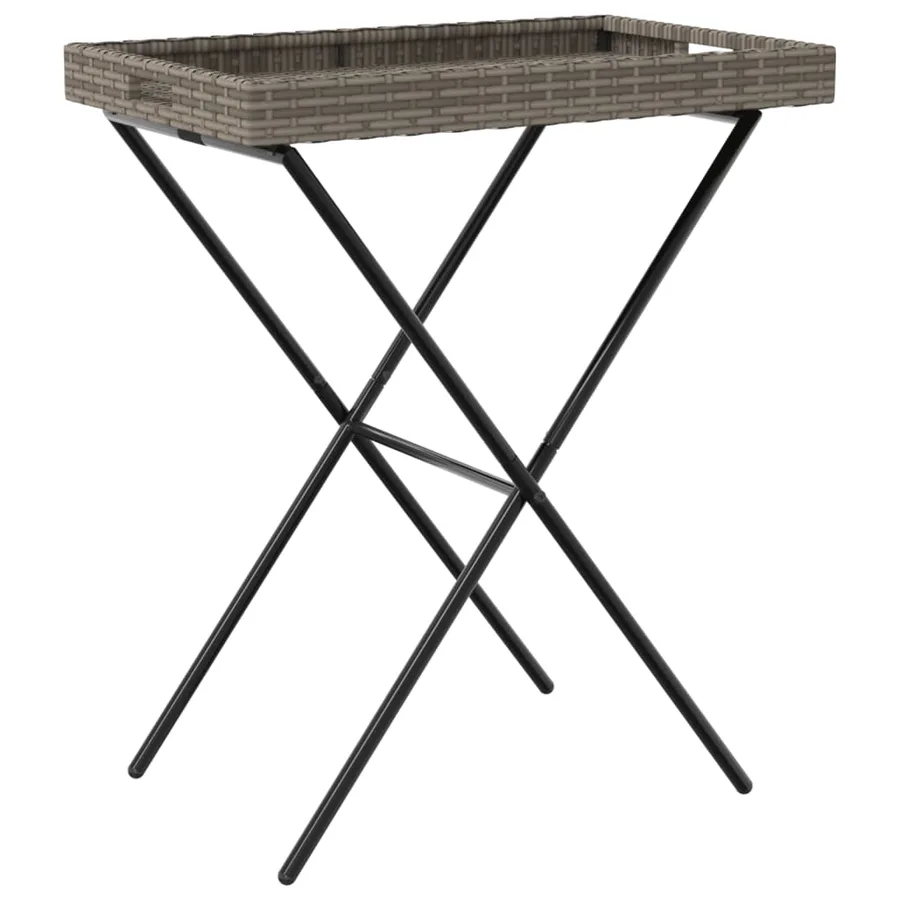 Table à plateau pliable gris 65x40x75 cm résine tressée - 7