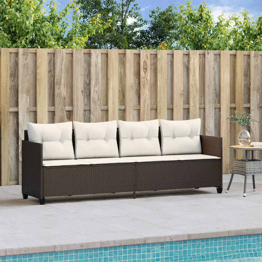 Chaise longue avec coussins marron résine tressée - 3