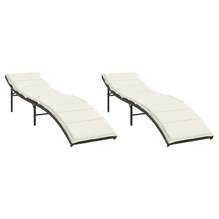 Chaises longues lot de 2 avec coussins marron résine tressée - 2