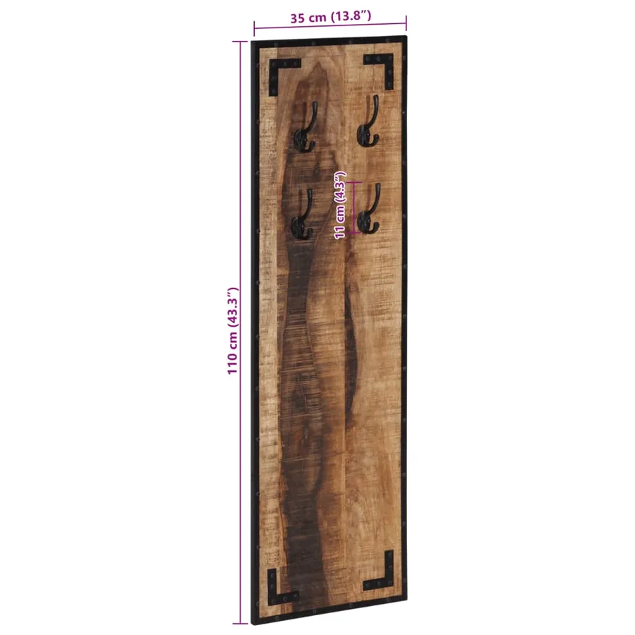Porte-manteau 35x8x110 cm bois de manguier massif brut - 7