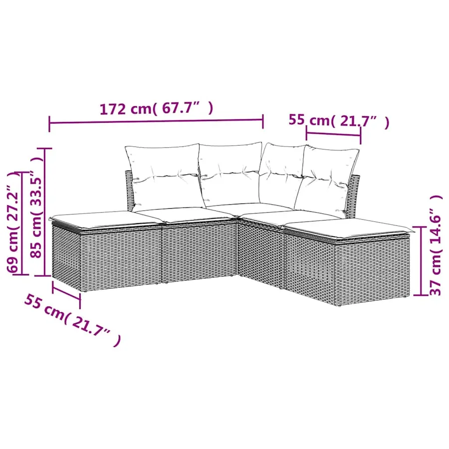 Salon de jardin avec coussins 5 pcs marron résine tressée - 3