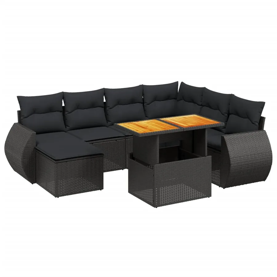Salon de jardin 8 pcs avec coussins noir résine tressée - 2